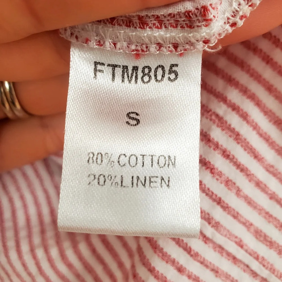 THML Red Pinstripe Navy Floral Embroidered Flowy Boho Top Small - Picture 8 of 10